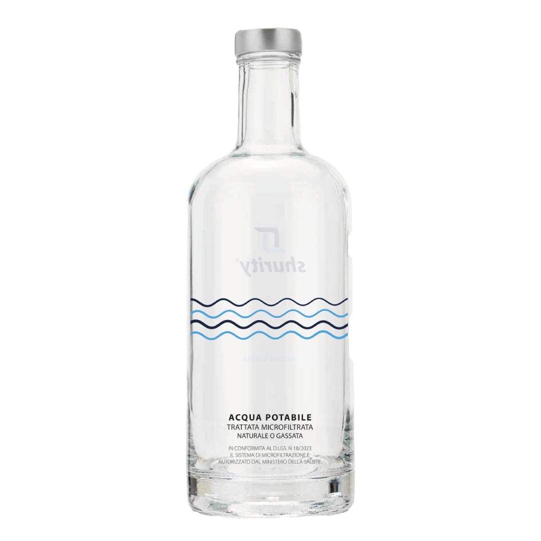 Bottiglia Shurity Basic 75cl. Personalizzata Trasparente Acqua Liscia con  Tappo Argento