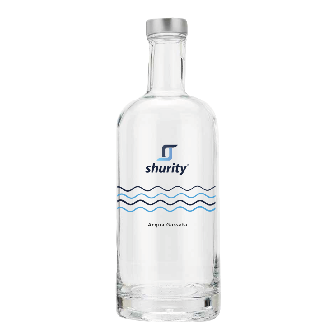 Bottiglia Shurity Basic 75cl. Personalizzata Trasparente Acqua Gassata con  Tappo Argento