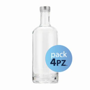 Pack 4pz. - Bottiglia Basic 75cl. Trasparente con tappo Argento