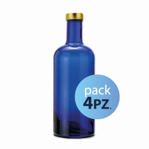 Pack 4pz. - Bottiglia Basic 75cl. Blu con tappo Oro