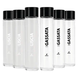 Pack Misto 6pz. - Bottiglia Shurity Tube 75cl. Personalizzata Trasparente Acqua Liscia / Acqua Gassata con Tappo Nero