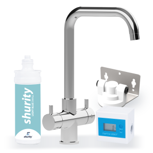 Shurity Kit Ultrafiltrazione acqua con filtro Light Blue Small con Rubinetto unico 3 Vie Modello Monza Cromo - Acqua Liscia