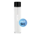 Pack 5pz. - Bottiglia Tube 75cl. Personalizzata Trasparente Acqua Liscia con Tappo Nero  (NO LOGO SHURITY)