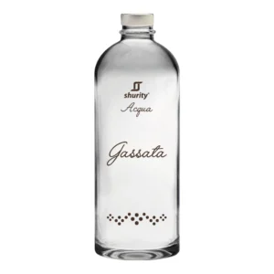 Bottiglia Shurity Puffy 75cl. Personalizzata Trasparente Acqua Gassata con Tappo Argento