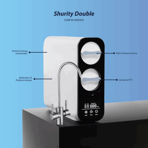 Shurity Duble Depuratore Acqua Osmosi inversa 600 GPD + microfiltrazione 2 Vie - Acqua Liscia - immagine 4