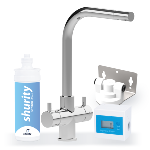 Shurity Kit Microfiltrazione acqua filtro Sky Blue Small con Rubinetto unico 3 Vie Modello Sorrento Cromo - Acqua Liscia