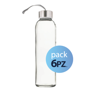 Pack 6pz. - Borraccia Elegance in vetro 500ml. Con Tappo Argento