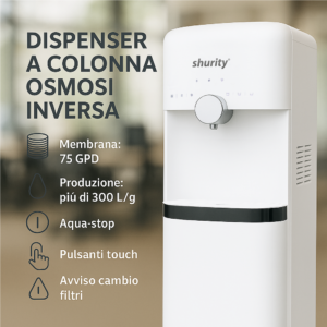 Shurity Velia Dispenser Acqua Refrigerata a Colonna con Osmosi Inversa - 3 vie acqua fredda, calda e ambiente - immagine 5