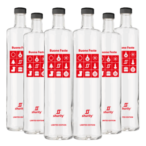 Pack 6pz. - Bottiglia Shurity Classic 75cl. Personalizzata Trasparente Christmas Limited Edition 2025 con Tappo Nero