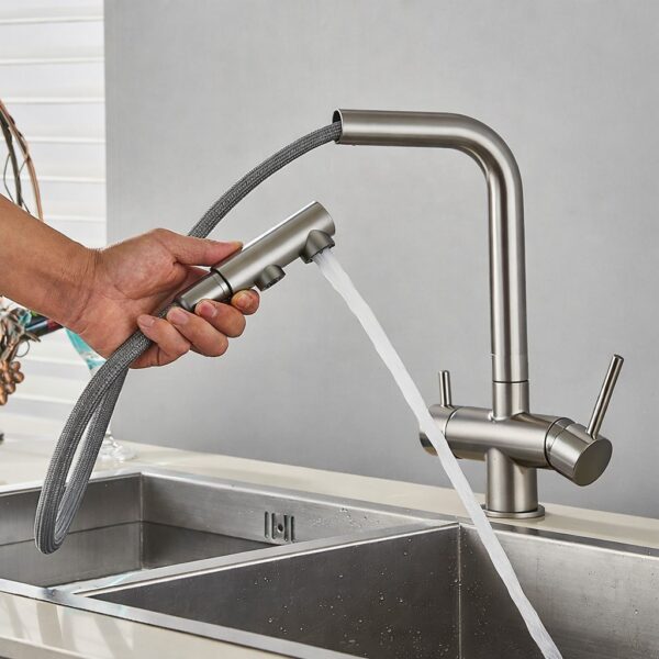 Shurity 421 Rubinetto da cucina con Doccetta estraibile 4 vie Nickel Spazzolato - immagine 3