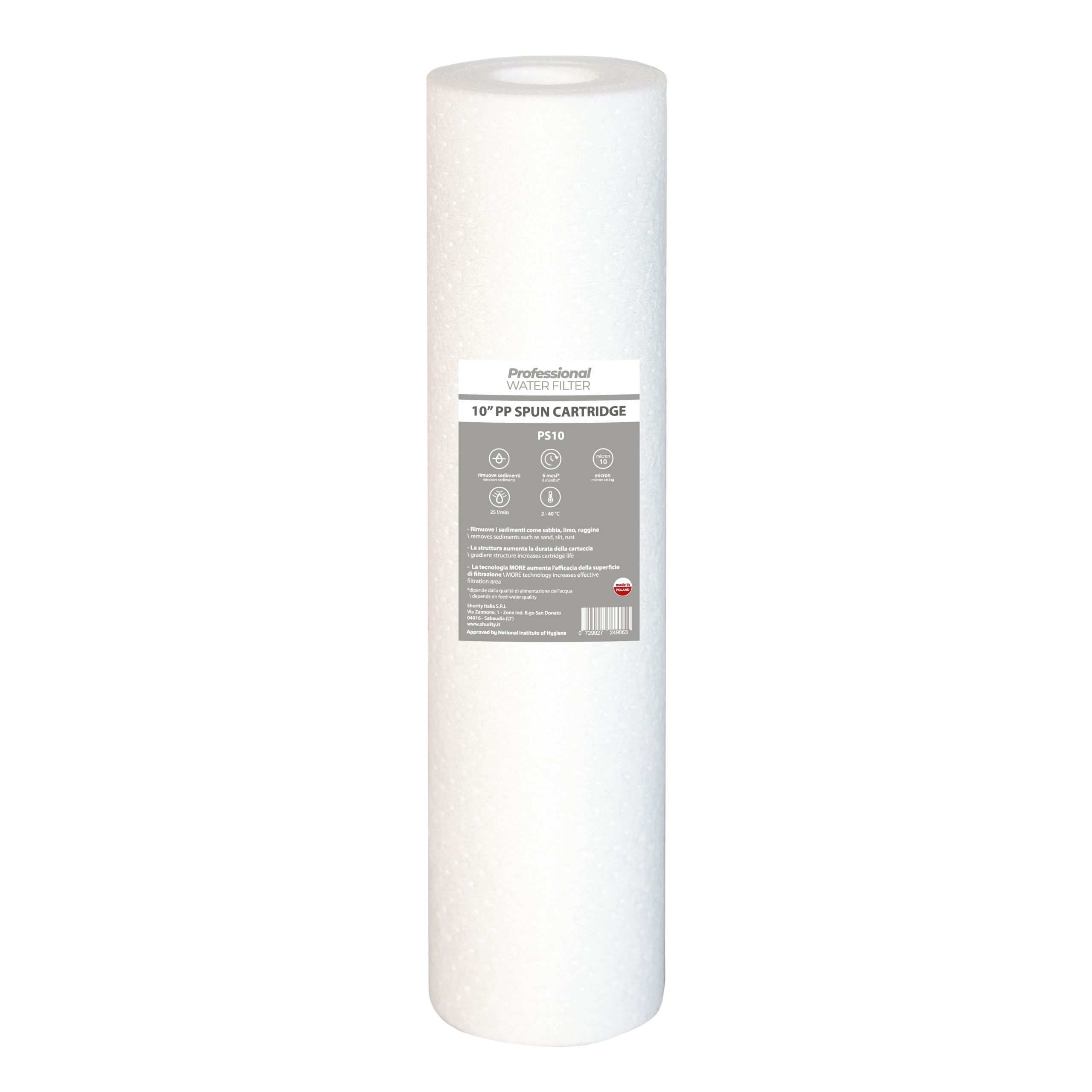 331678-PR Professional Water Filter Cartuccia Polipropilene soffiato 10 Pollici - 10 Micron - immagine 1